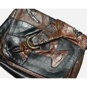 VTG Sharif Patchwork Reptile Snakeskin Brown And Black Shoulder Purse USA Made